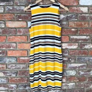 Vince Camuto Small Sleeveless Dress Striped Yellow Black White & Brown Casual